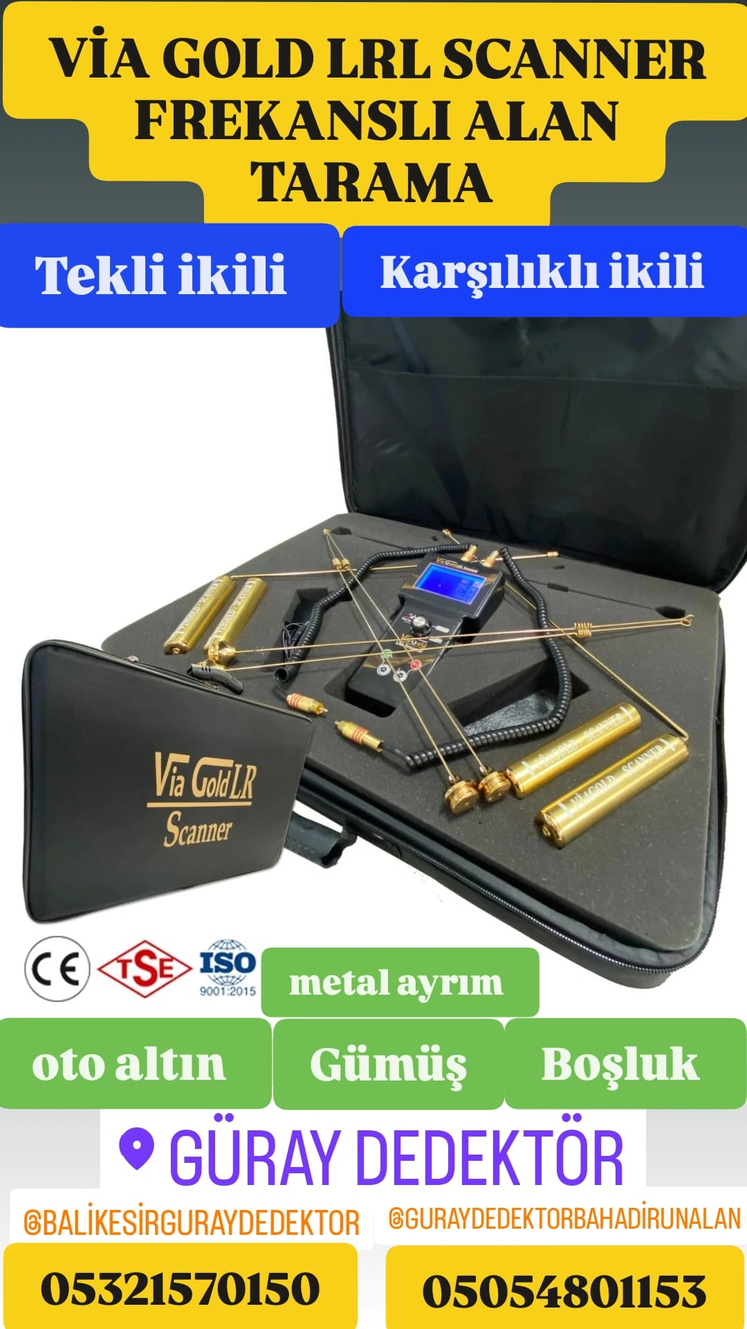 VİA GOLD LRL SCANNER FREKANSLI ALAN TARAMA CİHAZI hem tekli hemde ikili kullanım
